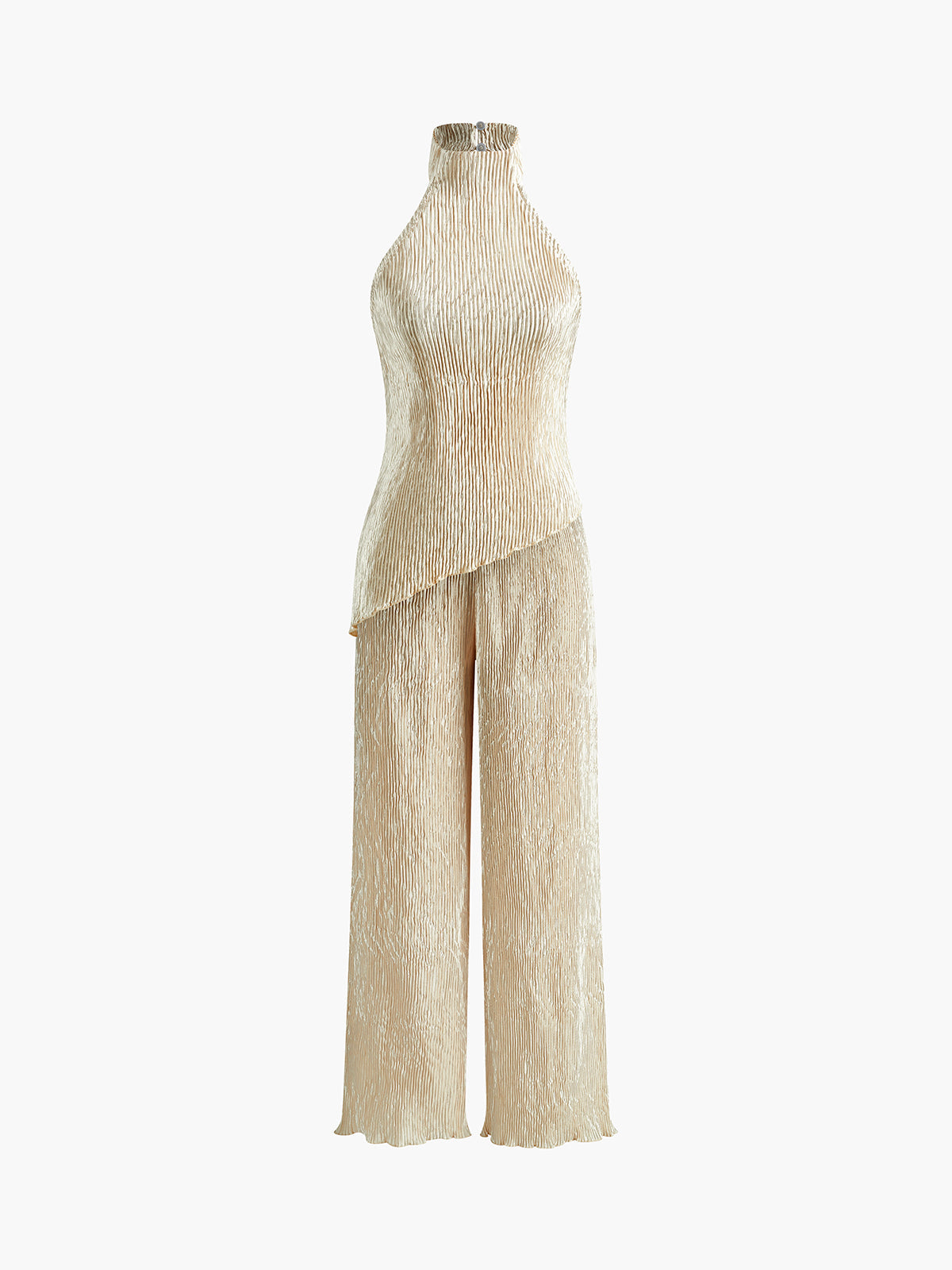 Trendy set van halternek crop top en wijde broek voor dames