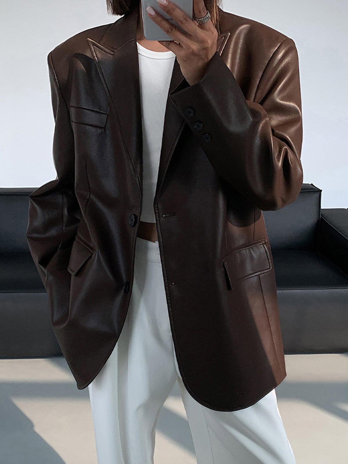 Lederen Blazer met Reverszakken