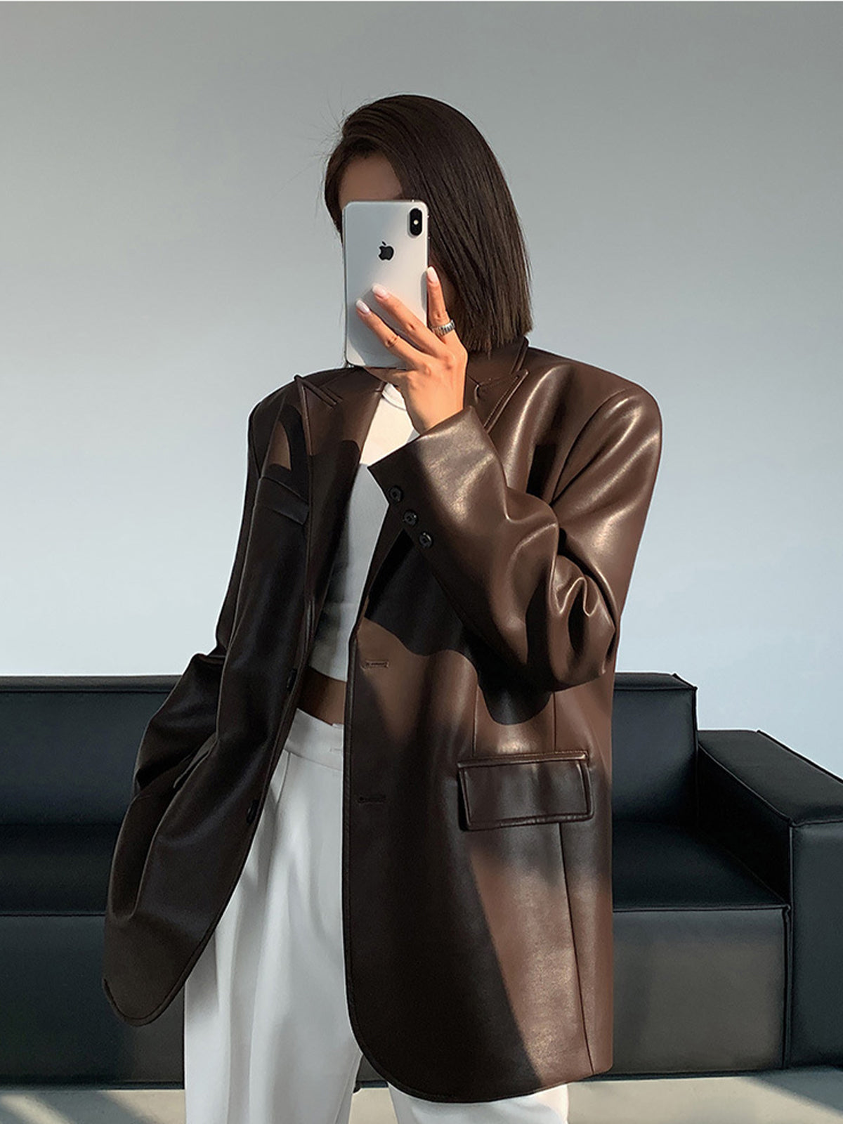 Lederen Blazer met Reverszakken