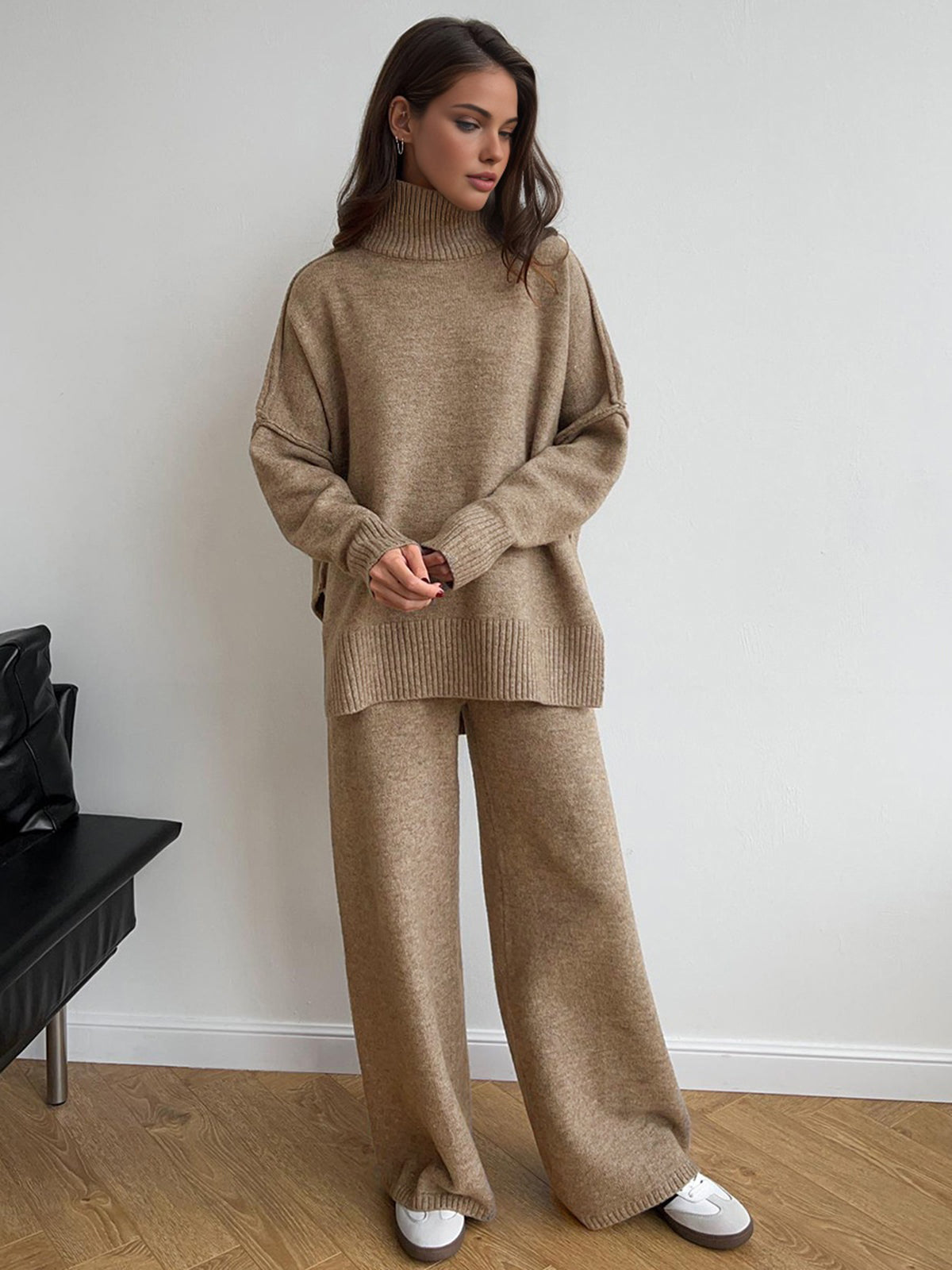 Effen Turtleneck Trui met Broek Set
