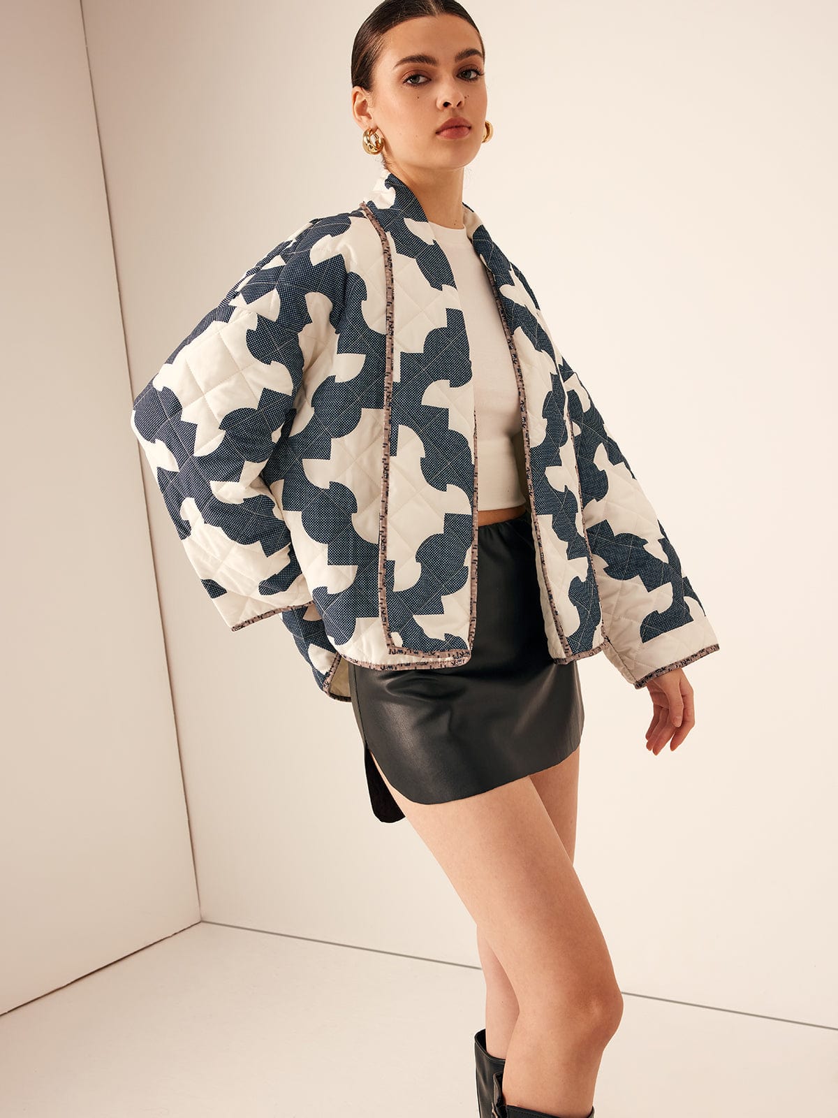 Lotte Oversized Quilted Jacket | Abstract Print Jacket
