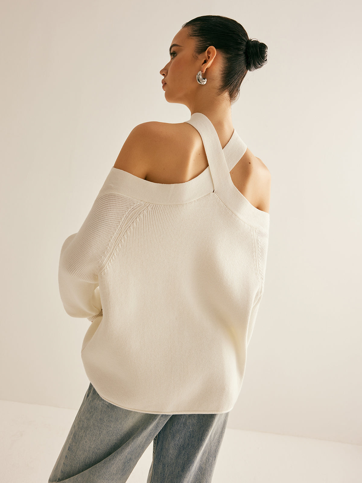 Amelia Cross Back Off-Shoulder Sweater | Knitted Loose Sweater