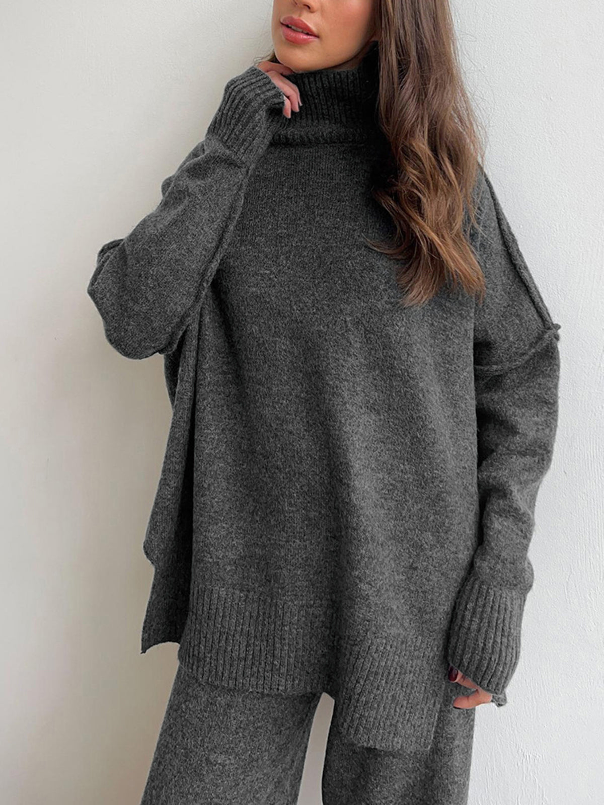 Effen Turtleneck Trui met Broek Set