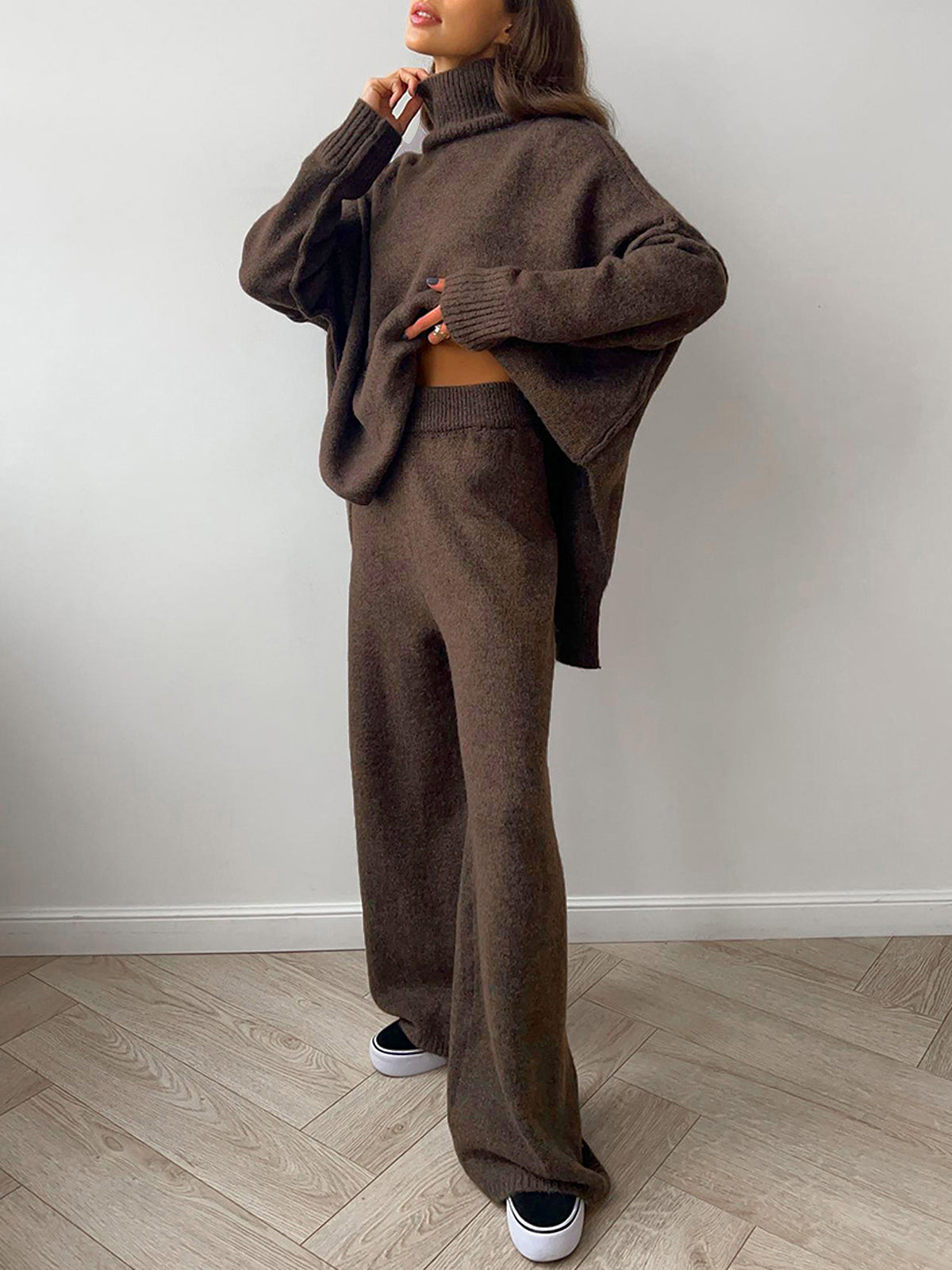 Effen Turtleneck Trui met Broek Set