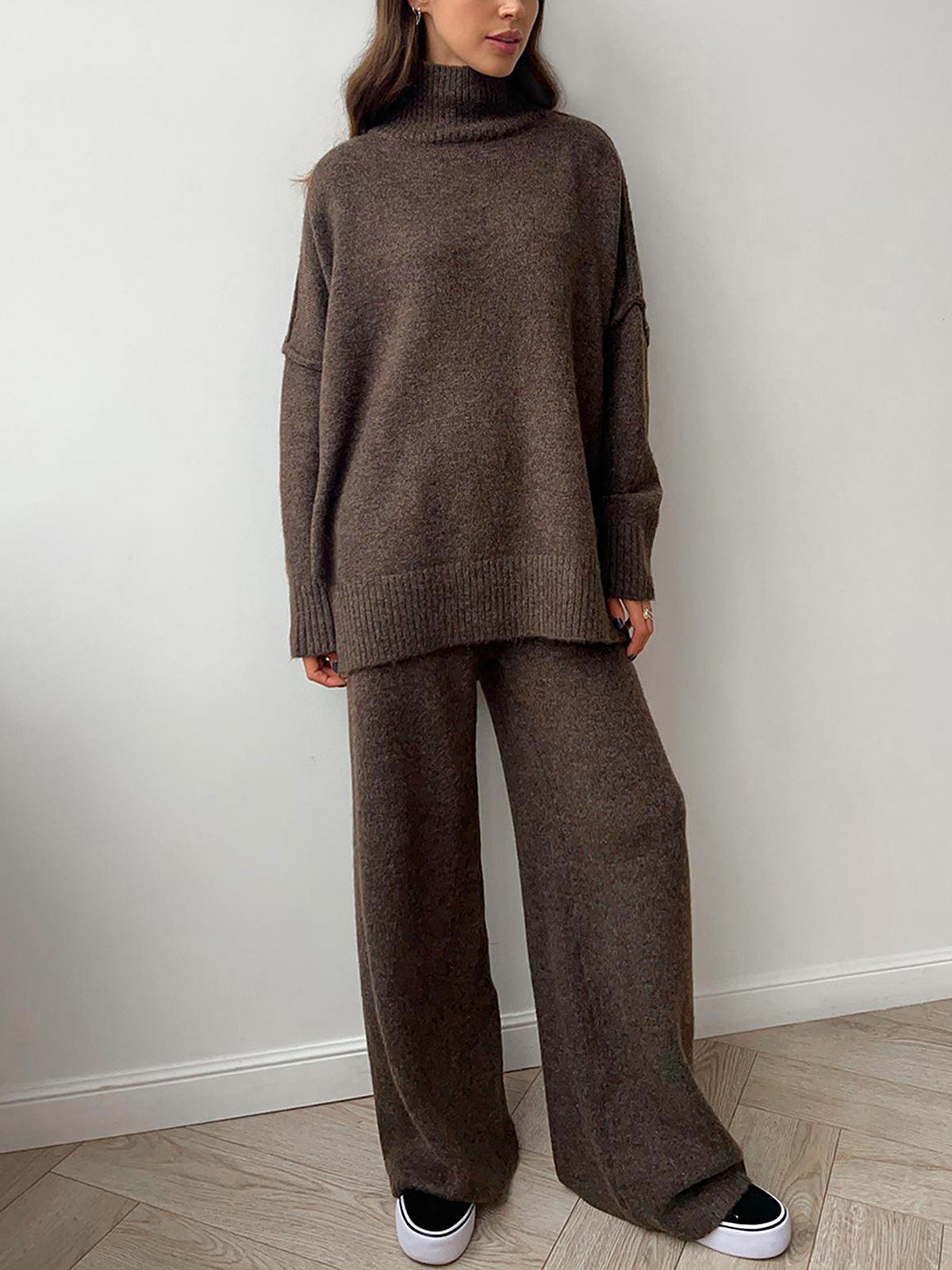 Effen Turtleneck Trui met Broek Set