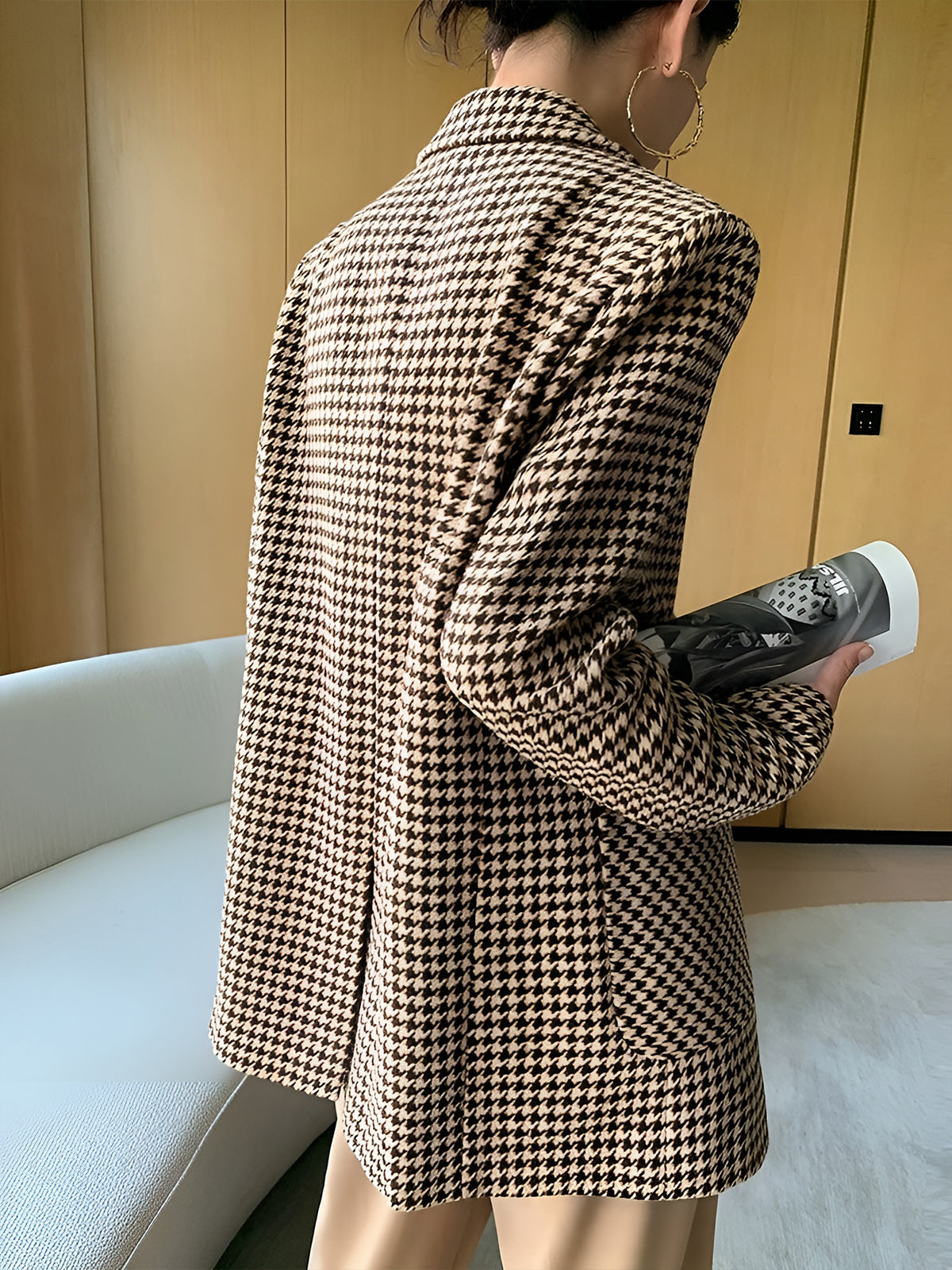 Houndstooth Blazer met Split en Riem