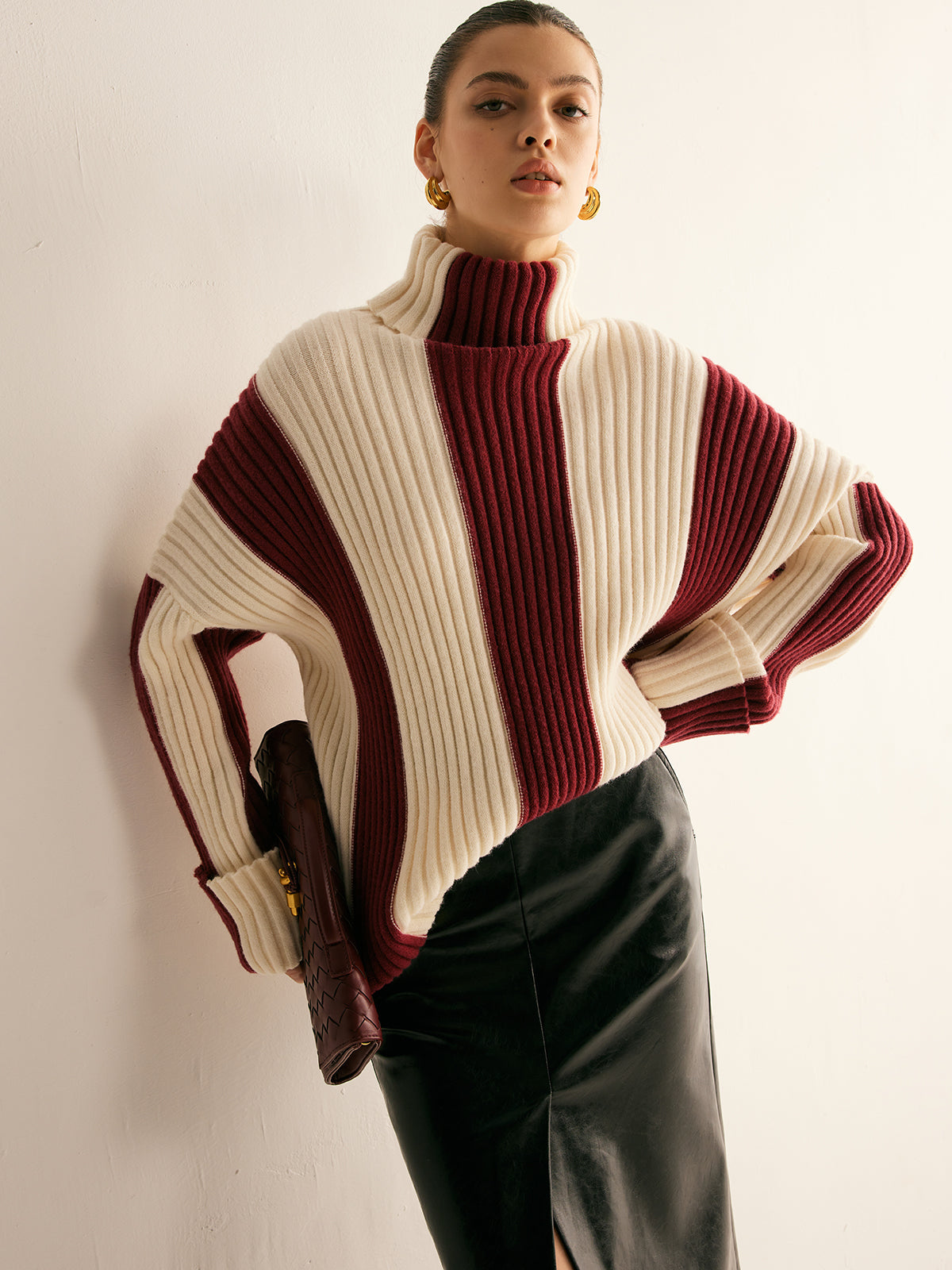 Amelia Ribbed Turtleneck Sweater | Colourblock Sweater