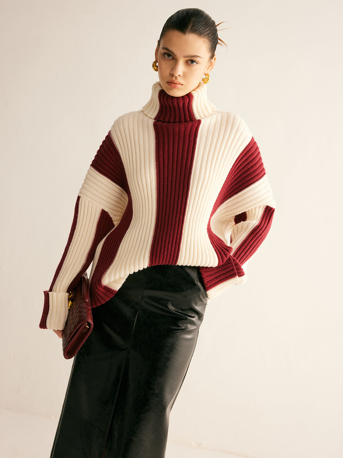 Amelia Ribbed Turtleneck Sweater | Colourblock Sweater