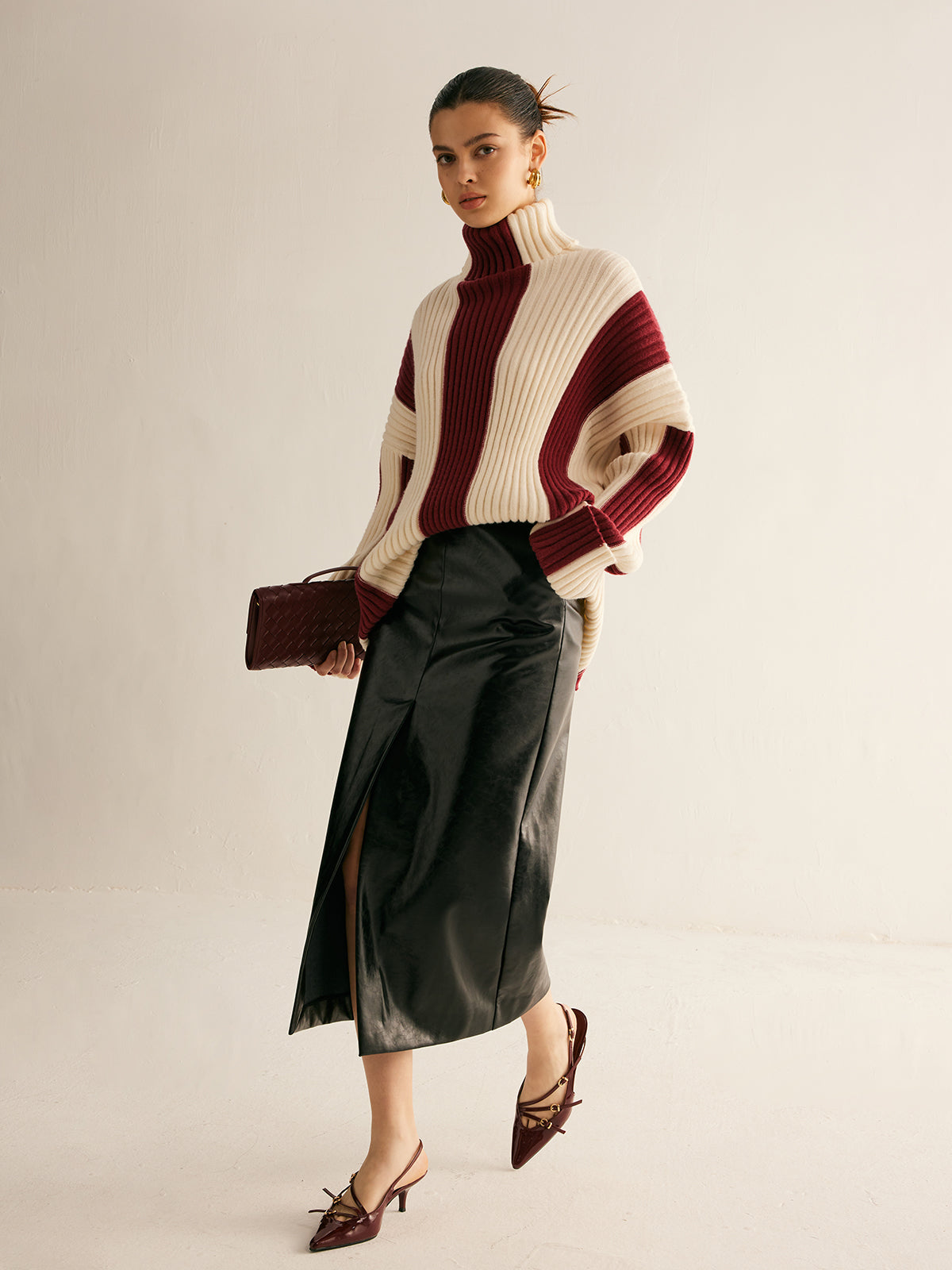 Amelia Ribbed Turtleneck Sweater | Colourblock Sweater