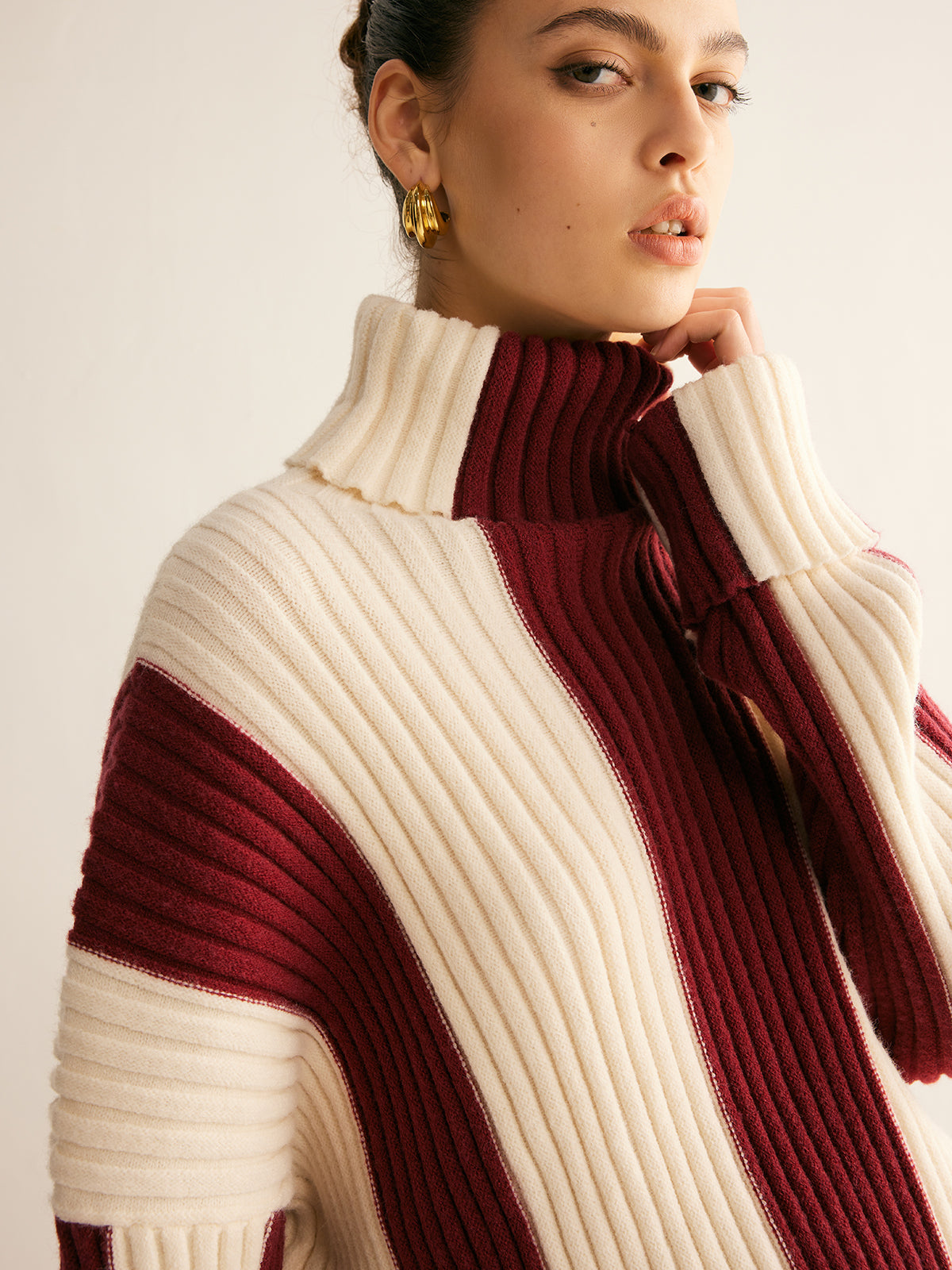 Amelia Ribbed Turtleneck Sweater | Colourblock Sweater