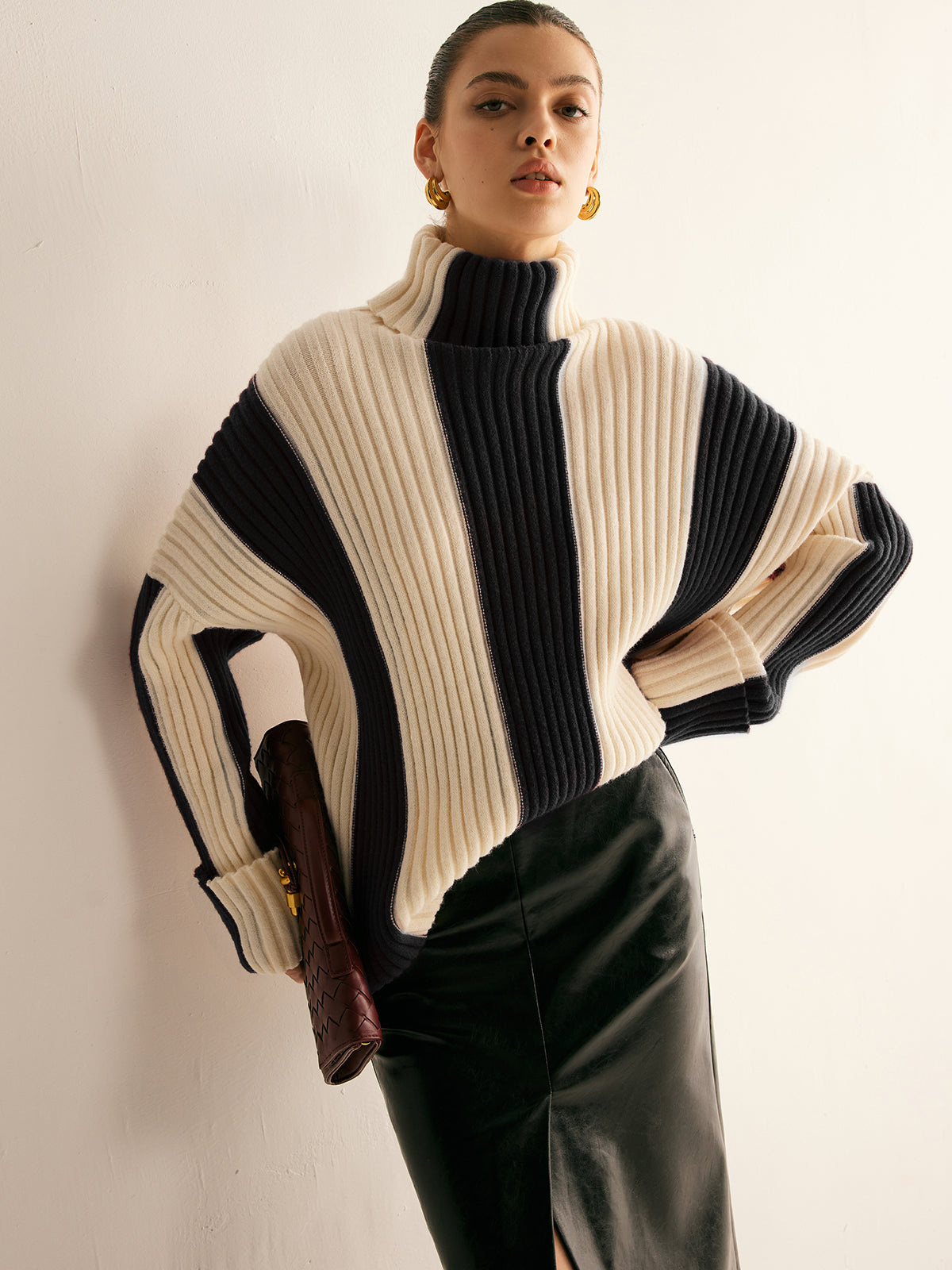 Amelia Ribbed Turtleneck Sweater | Colourblock Sweater