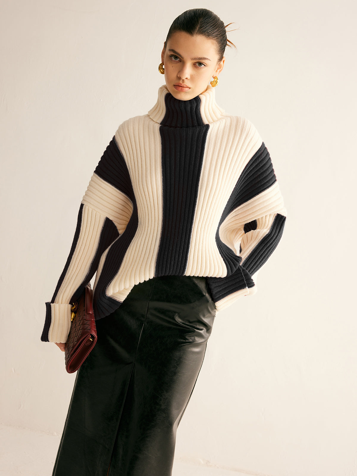 Amelia Ribbed Turtleneck Sweater | Colourblock Sweater