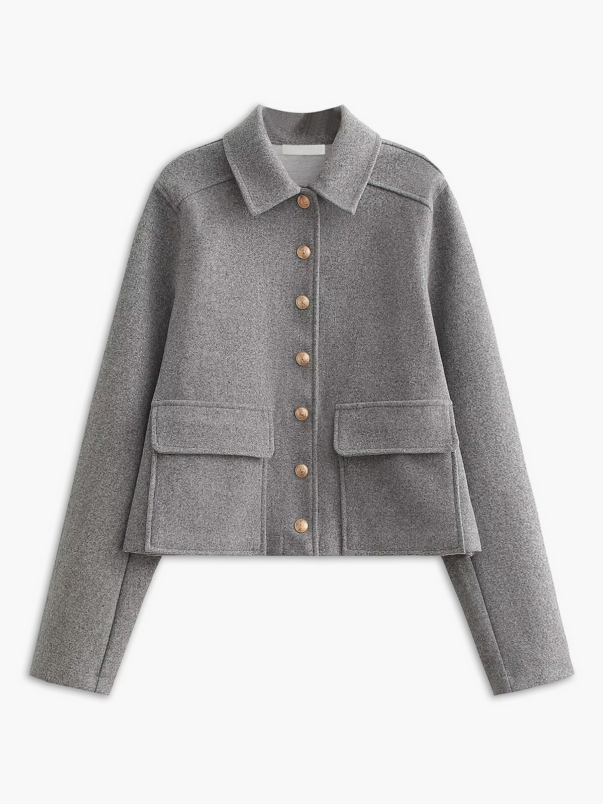 Isla woolen tailored cropped jacket | Short jacket with collar and long sleeves