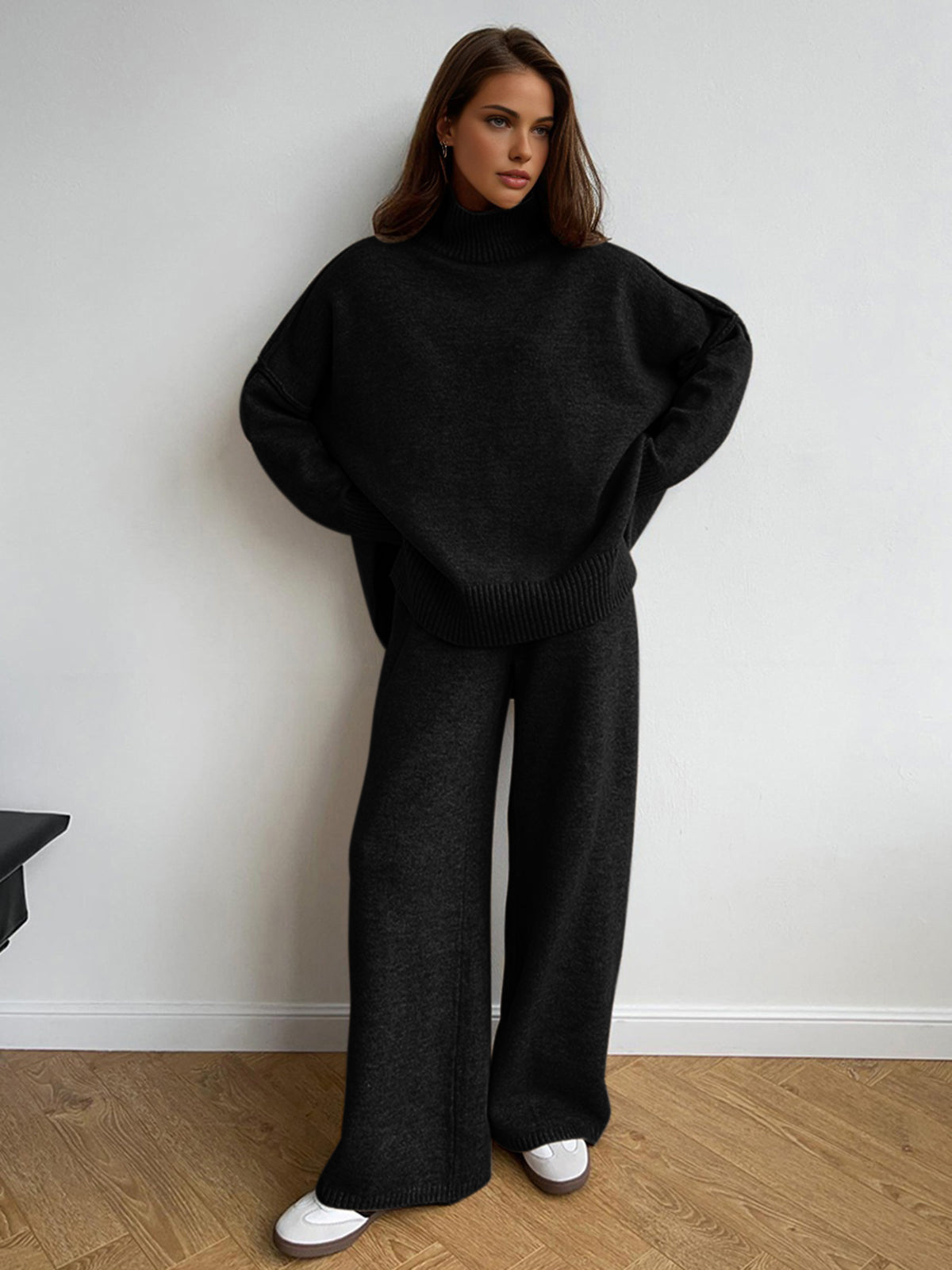 Effen Turtleneck Trui met Broek Set