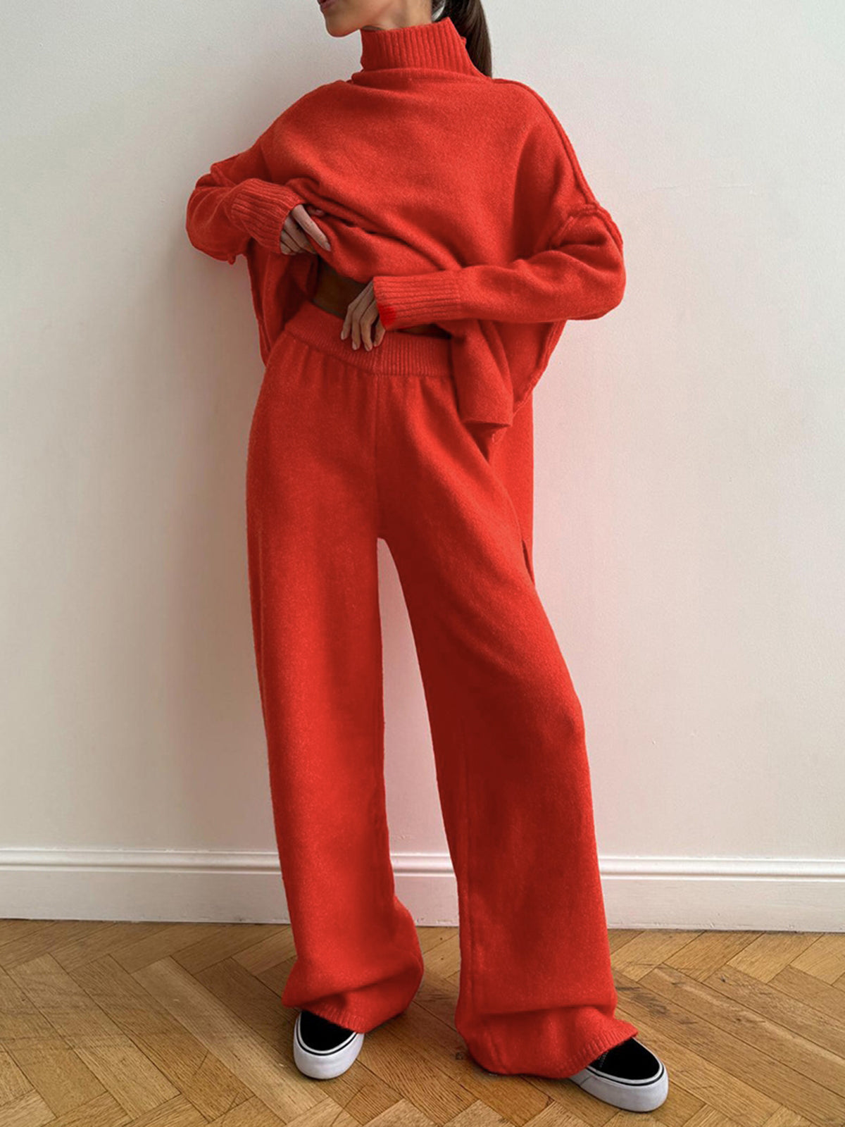 Effen Turtleneck Trui met Broek Set