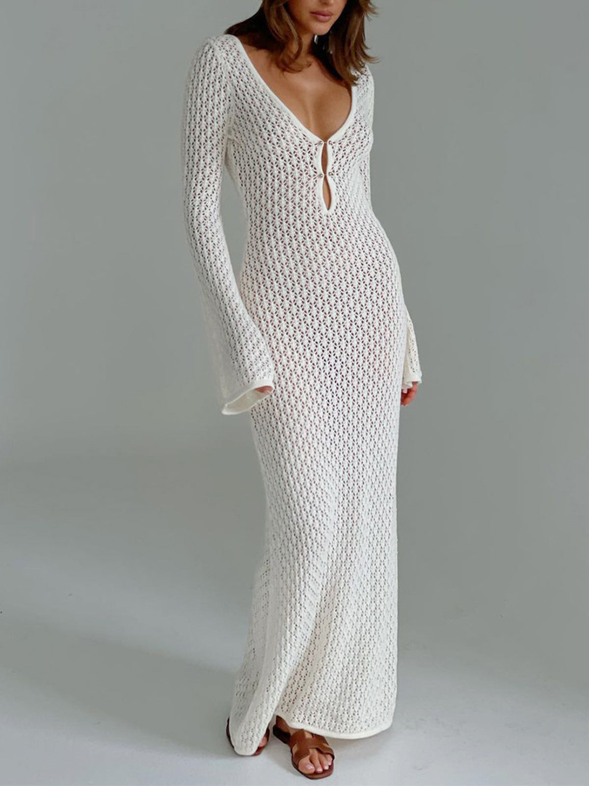 Cover Up Lange Mouw Open Rug Lange Jurk