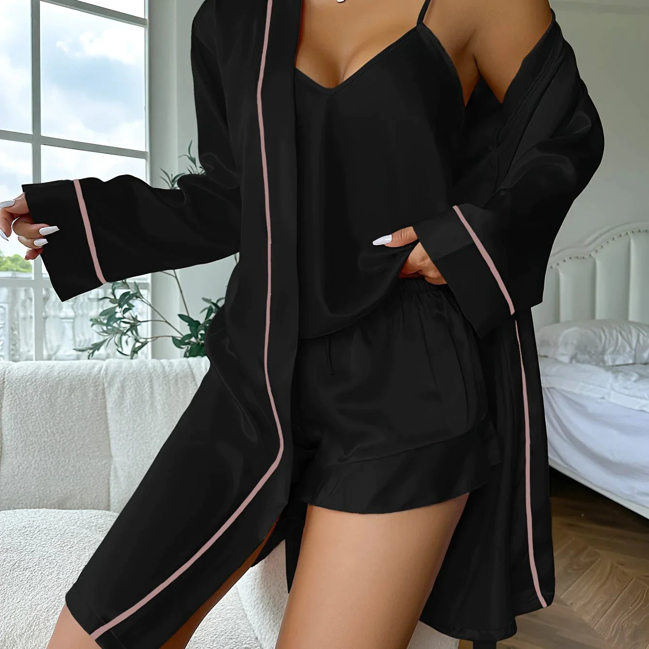 3-delige satijnen pyjamaset - Elegant en comfortabel