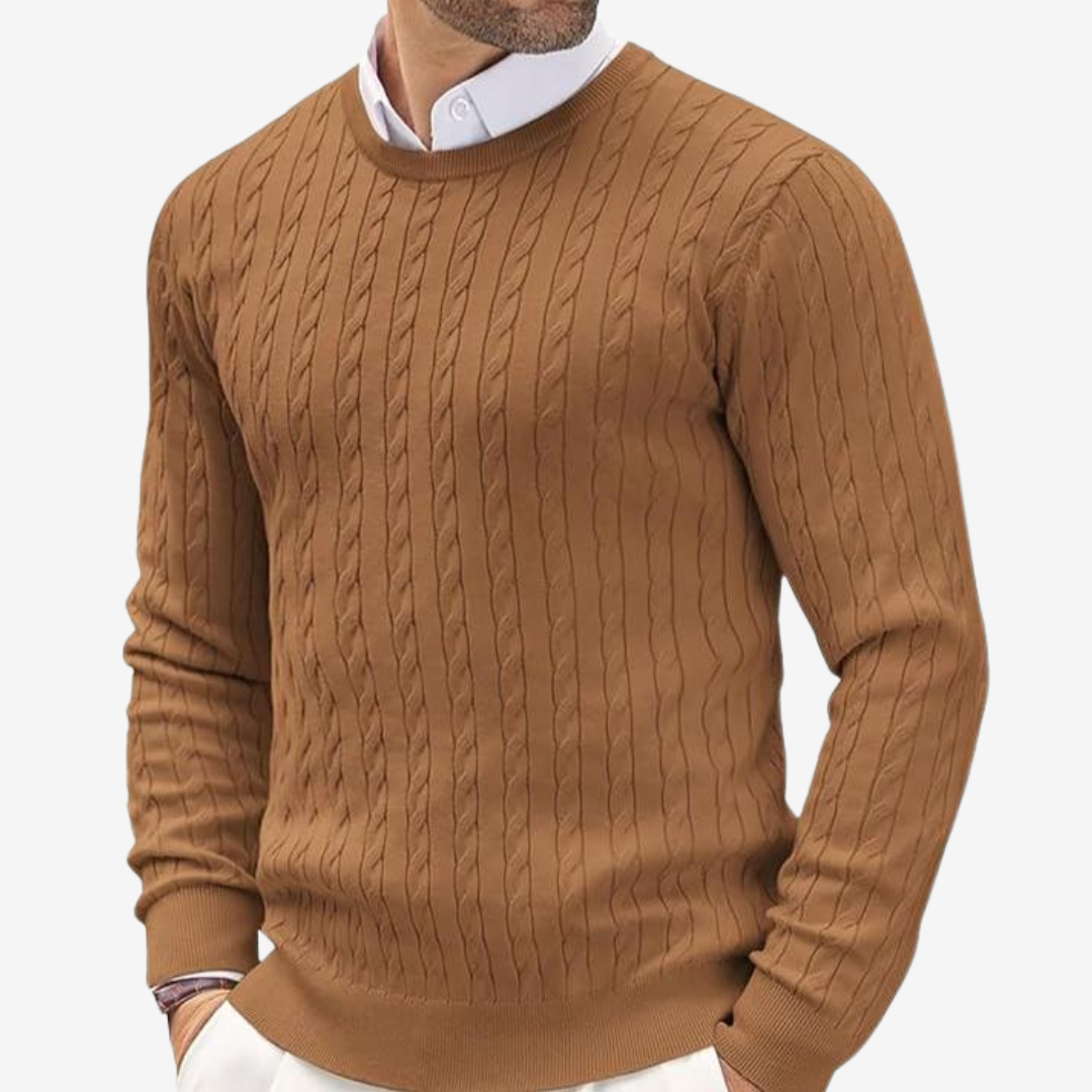 Heren Trui – Wol – Tailored Pasvorm – Cable Knit – Ronde Hals – Lange Mouw