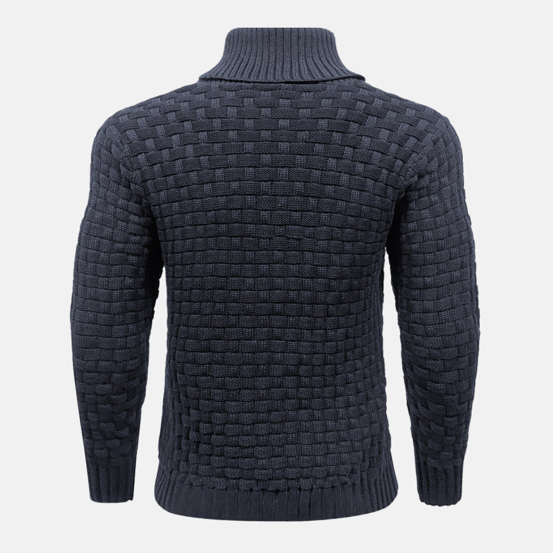 Men's Sweatshirt – Slim Fit – Basketweave Knit – Shawl Collar – V-Neck – Pullover
