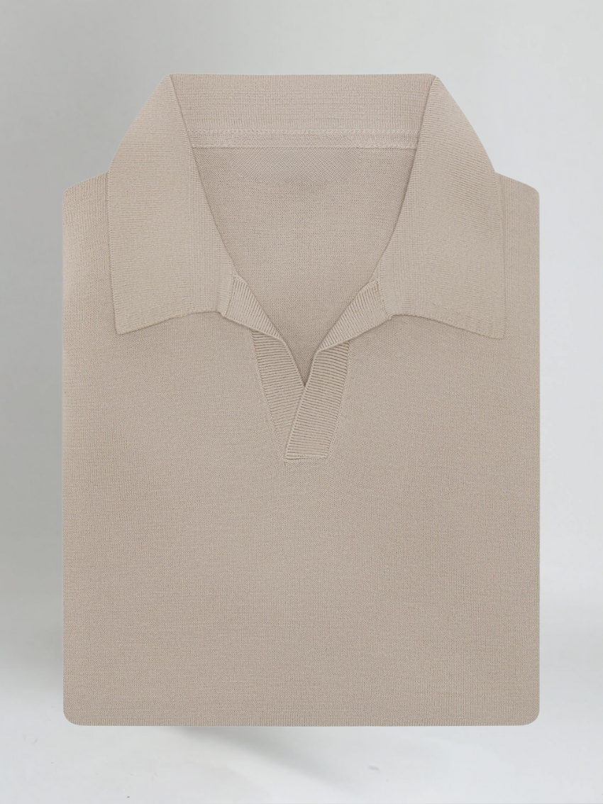 Taupekleurige Polo zonder Knopen Old Money Stijl voor Heren