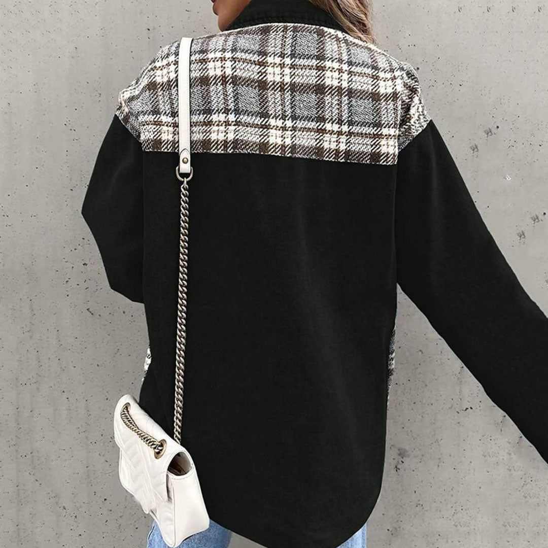 Dames Casual Jack – Relaxte pasvorm – Ademend Katoenmix – Geruit Patchwork – Knoopsluiting