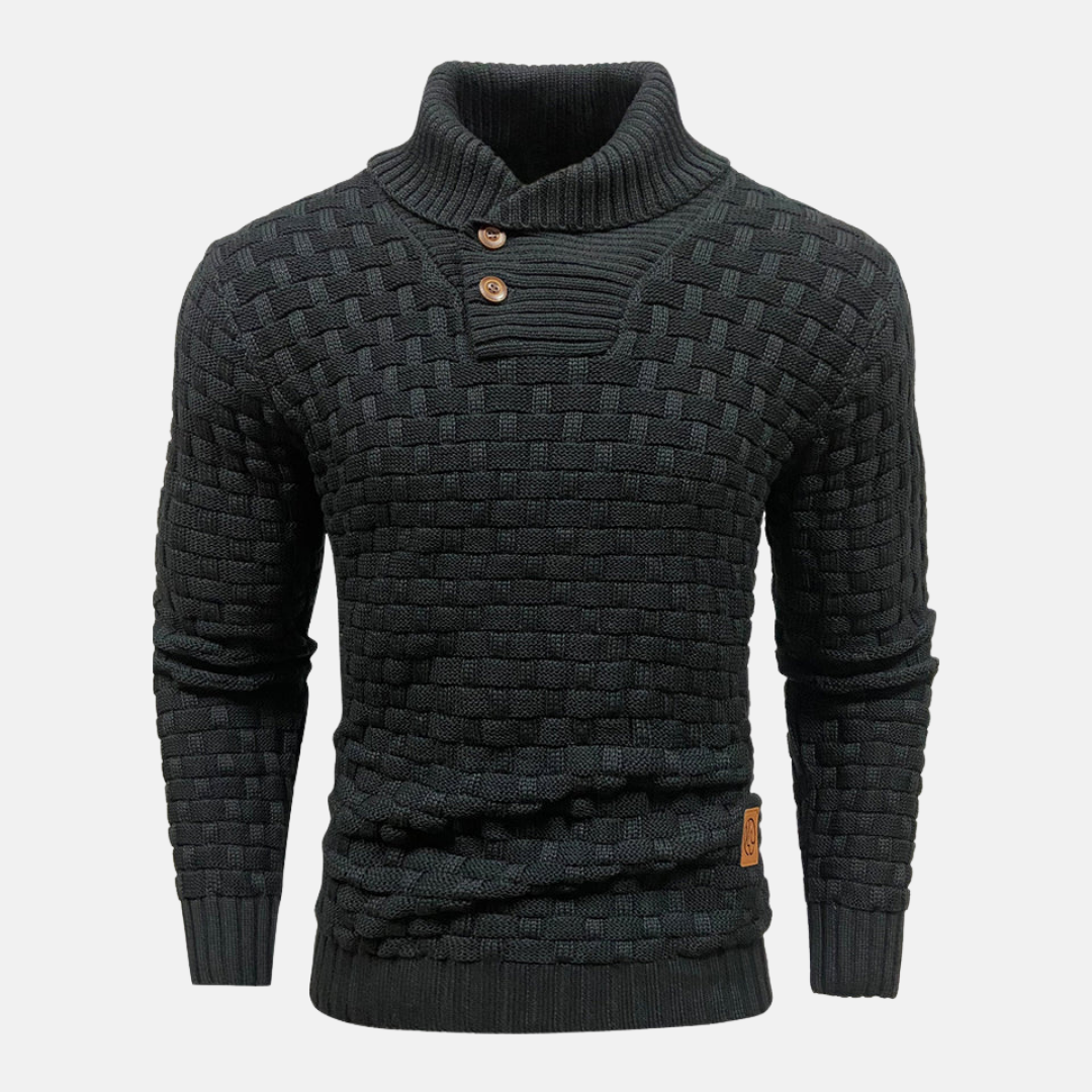 Men's Sweatshirt – Slim Fit – Basketweave Knit – Shawl Collar – V-Neck – Pullover