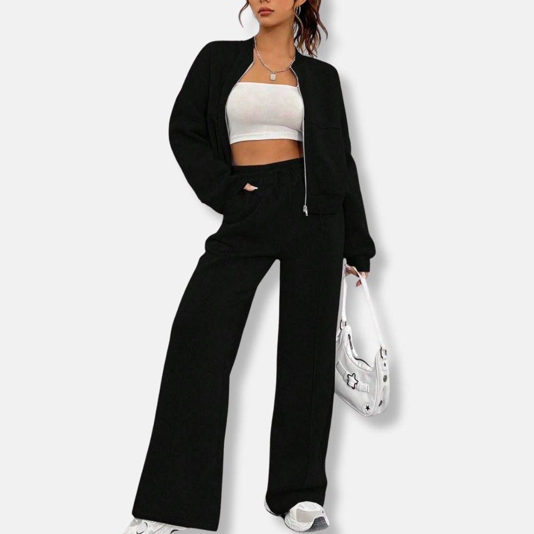 Women's Loungewear – Bomber Jacket With Zipper & High Waist Pants – Relaxed Fit