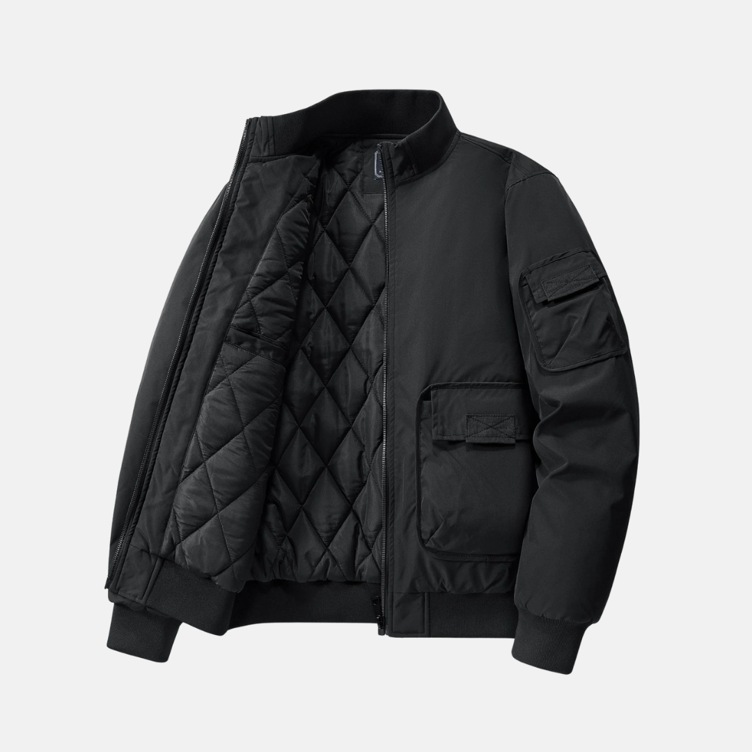 Men's Bomber Jacket – Relaxed Fit – Quilted Lining – Stand Collar – Utility Pockets