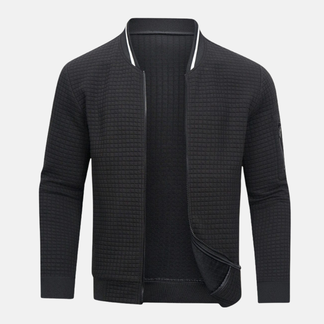 Men's bomber jacket – Slim fit – Knitted texture – Ribbed trims – Sleeve pocket with zipper