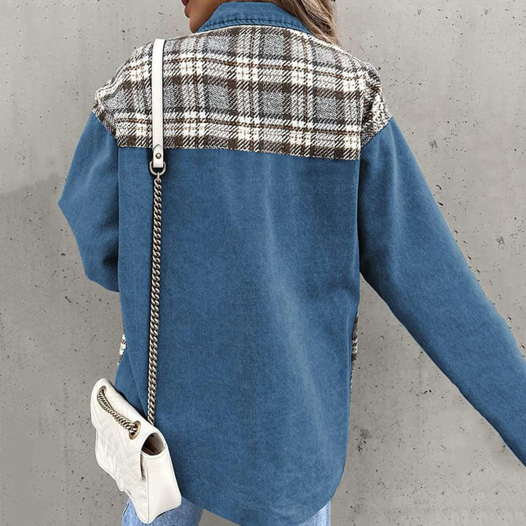 Dames Casual Jack – Relaxte pasvorm – Ademend Katoenmix – Geruit Patchwork – Knoopsluiting