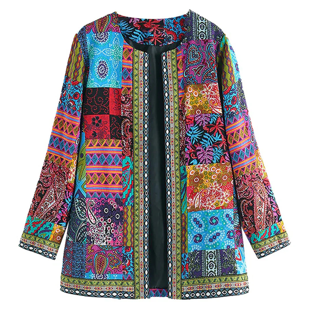Dames Cardigan – Zachte Gebreide Stof – Relaxte Pasvorm – Open Voorzijde – Patchwork
