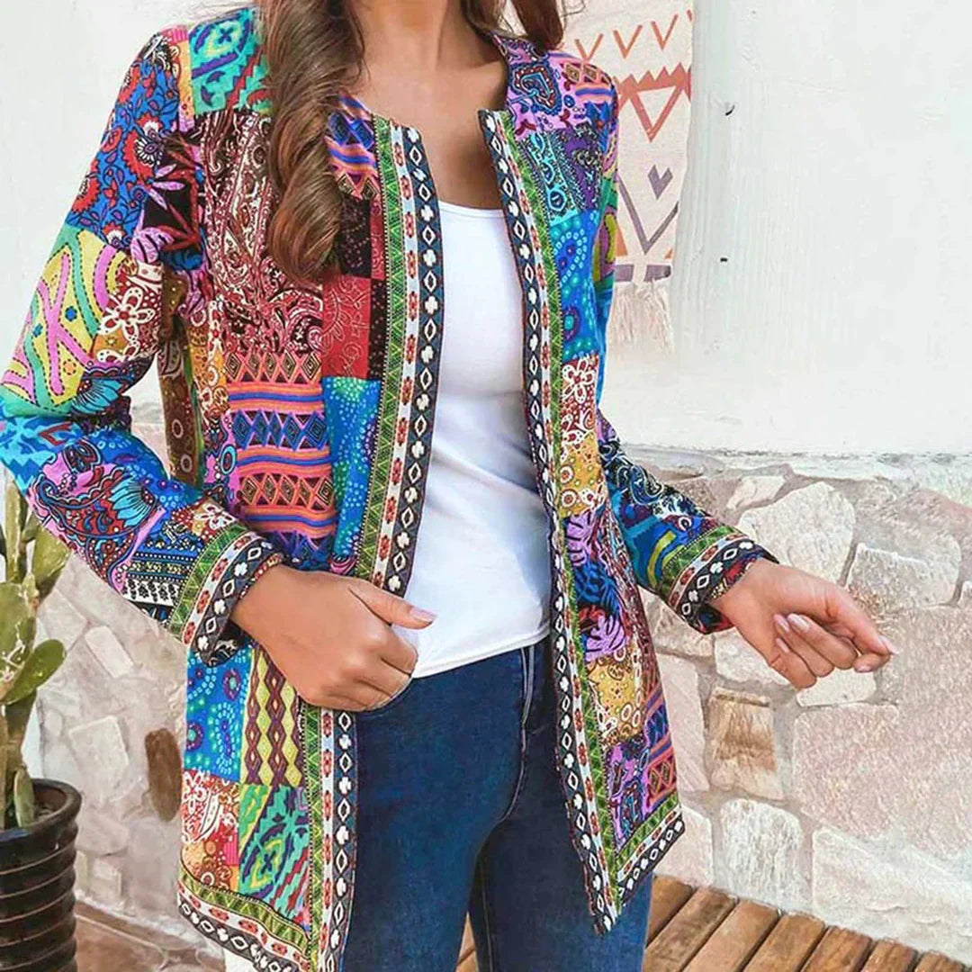 Dames Cardigan – Zachte Gebreide Stof – Relaxte Pasvorm – Open Voorzijde – Patchwork