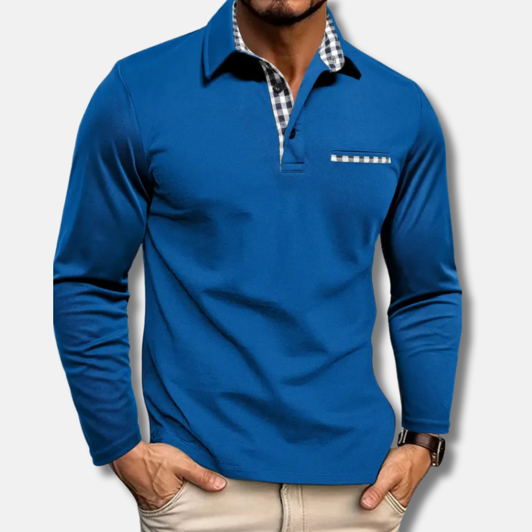 Men's sweatshirt – Regular fit – Textured knit – Checkered collar and chest pocket detail