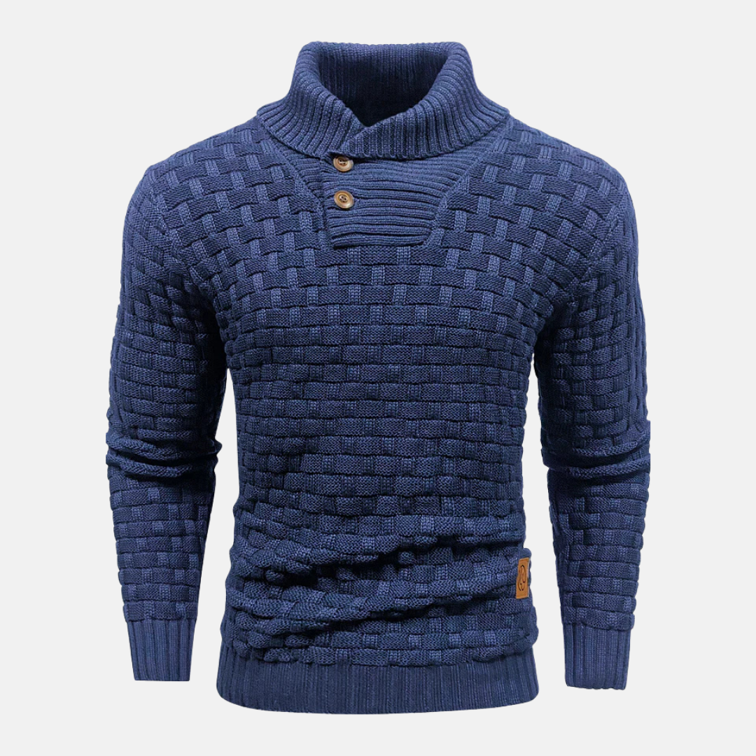 Men's Sweatshirt – Slim Fit – Basketweave Knit – Shawl Collar – V-Neck – Pullover