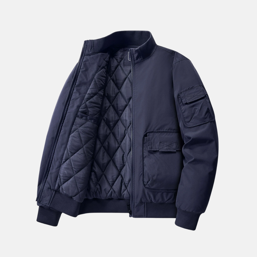 Men's Bomber Jacket – Relaxed Fit – Quilted Lining – Stand Collar – Utility Pockets