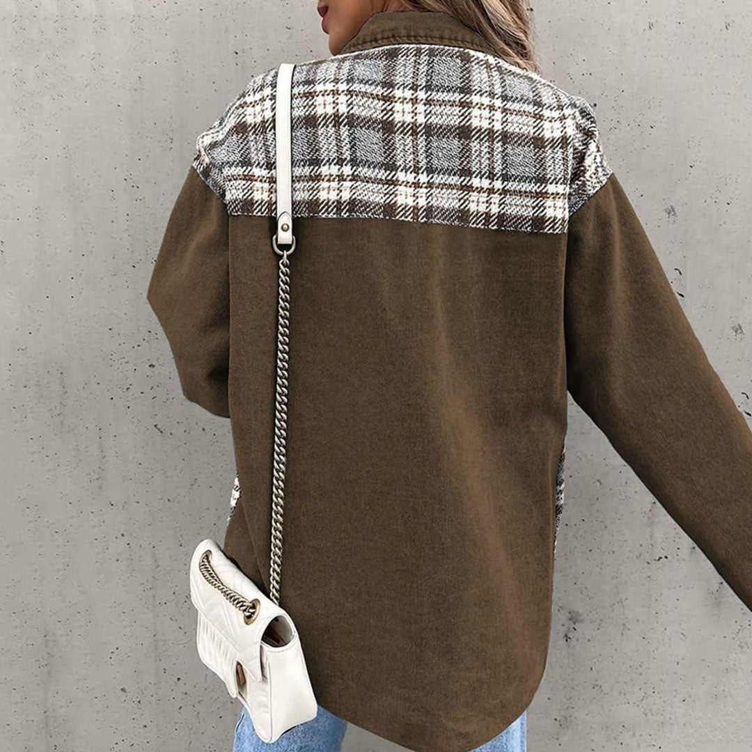 Dames Casual Jack – Relaxte pasvorm – Ademend Katoenmix – Geruit Patchwork – Knoopsluiting