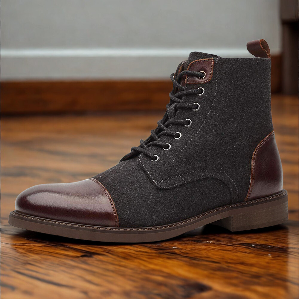 Heren Hoge Sneakers – Klassieke Pasvorm – Vetersluiting – Mix van Leer en Textiel