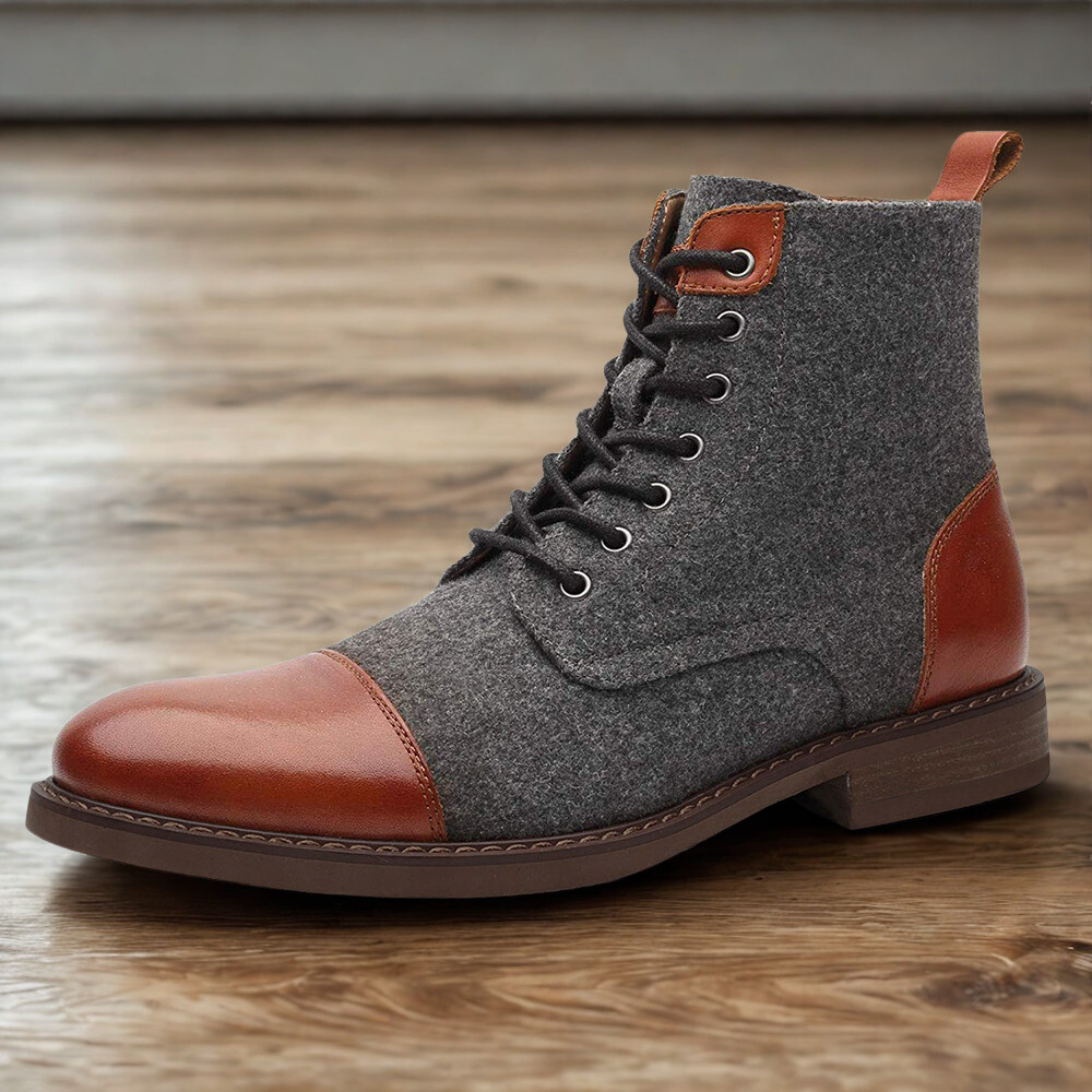 Heren Hoge Sneakers – Klassieke Pasvorm – Vetersluiting – Mix van Leer en Textiel