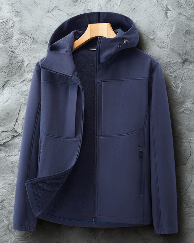 Heren softshell jas – regular fit – fleece gevoerd – verstelbare capuchon – zakken