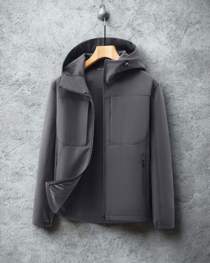 Heren softshell jas – regular fit – fleece gevoerd – verstelbare capuchon – zakken