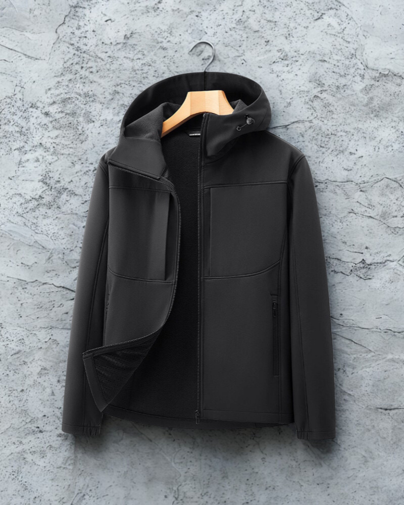 Heren softshell jas – regular fit – fleece gevoerd – verstelbare capuchon – zakken