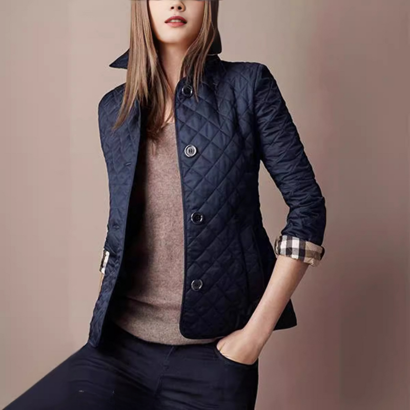Dames Gewatteerd Jack – Slim Fit – Getailleerd – Diamantstiksel – Shirtkraag