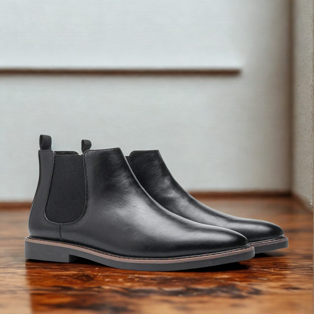 Men's Chelsea boots – Slim model – Almond toe – Elastic insert – Low heel