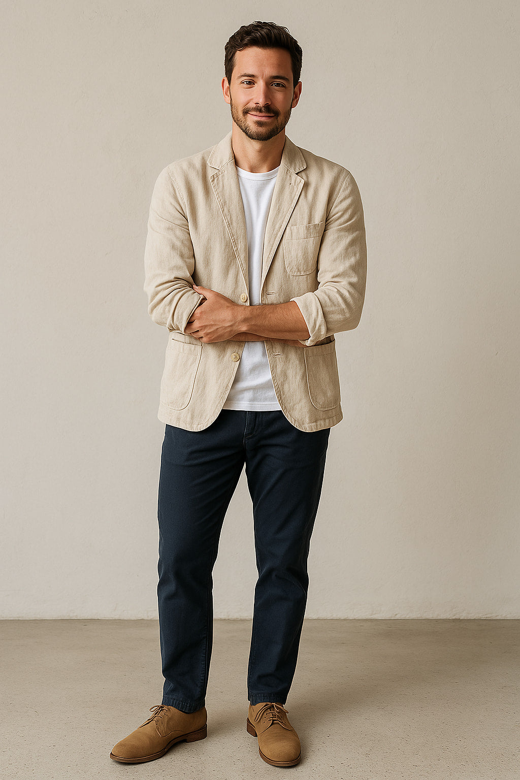 Chique Heren Casual Blazer – Linnen, Unstructured Pasvorm, Twee-Knopsluiting