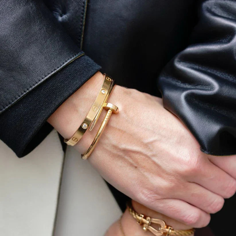 Stoere Goudkleurige Nail Armband voor Heren