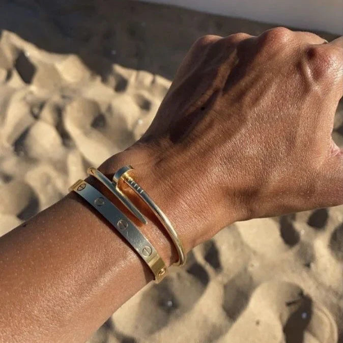 Stoere Goudkleurige Nail Armband voor Heren