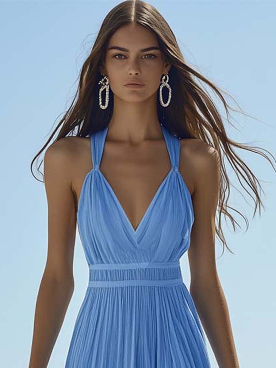 Heldere en mooie hoogwaardige chiffon lichtblauwe maxi jurk voor dames