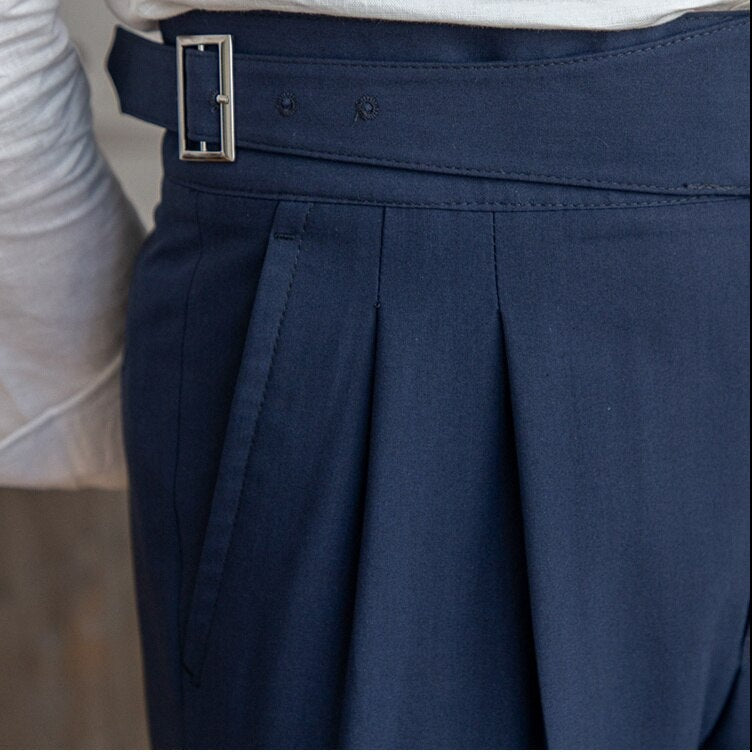 Stijlvolle Heren Tailored Broek – Hoge Taille Plooi, Slim Tapered Pasvorm