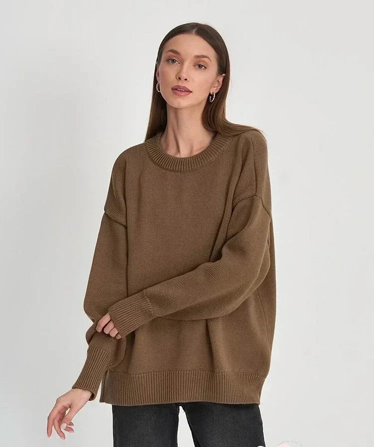 Dames Trui – Oversized Pasvorm – Wolmix – Ronde Hals – Lange Mouwen – Geribde Boorden