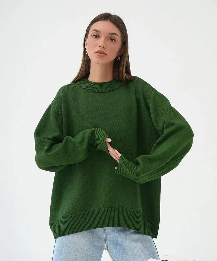 Dames Trui – Oversized Pasvorm – Wolmix – Ronde Hals – Lange Mouwen – Geribde Boorden